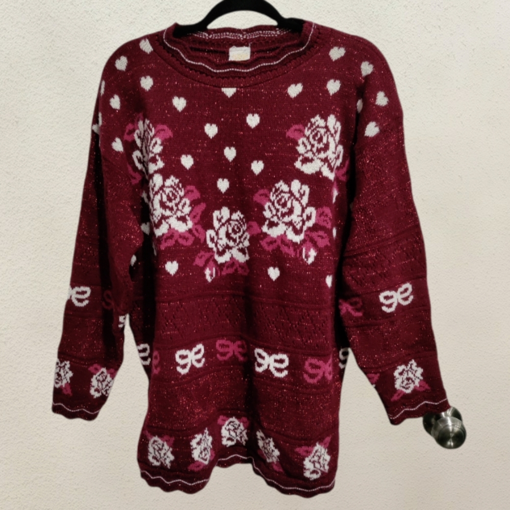 Holiday Time Christmas floral shimmer sweater women's size Medium